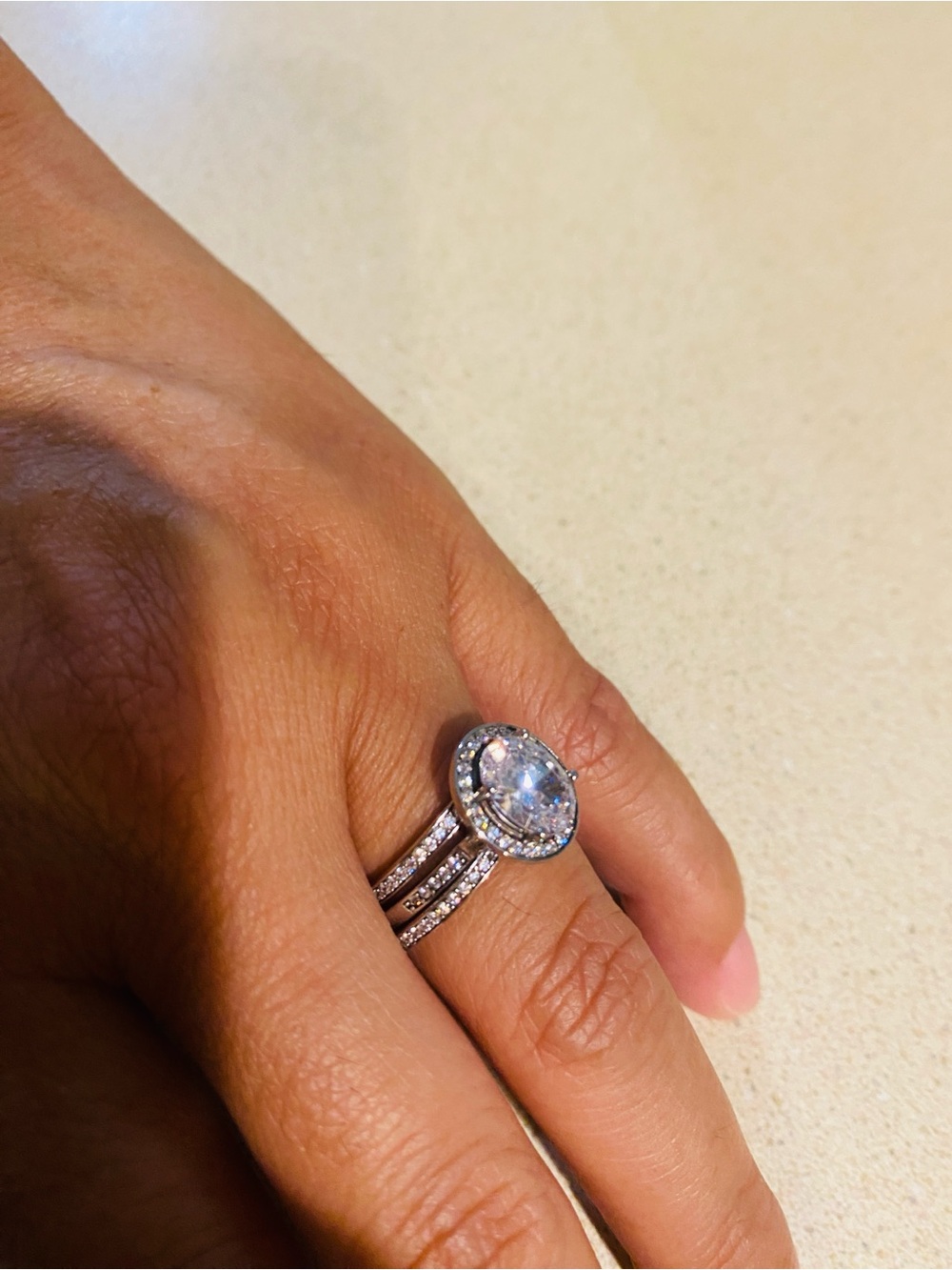 925 Sterling Silver 3-Piece Halo Bridal Ring Set - Oval Cut CZ - Size 8
